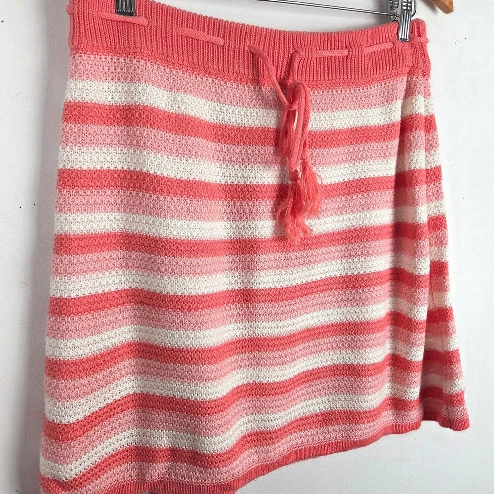 Madden NYC Pink Coral Striped Crochet Knit Mini Skirt XL Boho Y2K Festival Beach